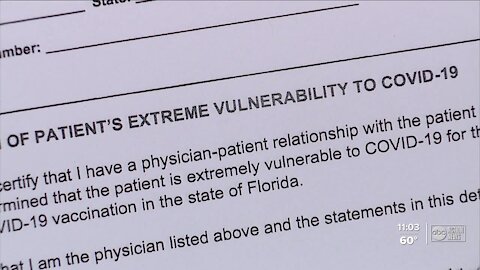 Department of Health releases form for physicians to certify those extremely vulnerable for vaccine
