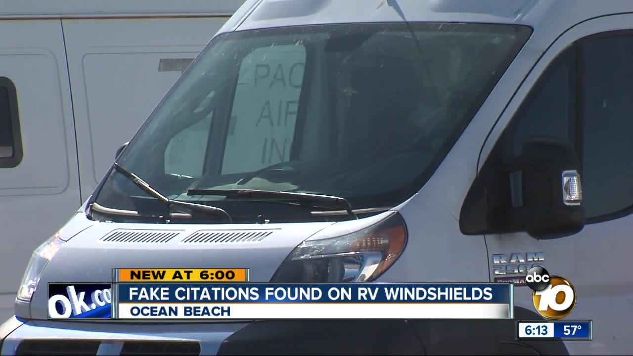 Fake citations found on RV windshields in Ocean Beach