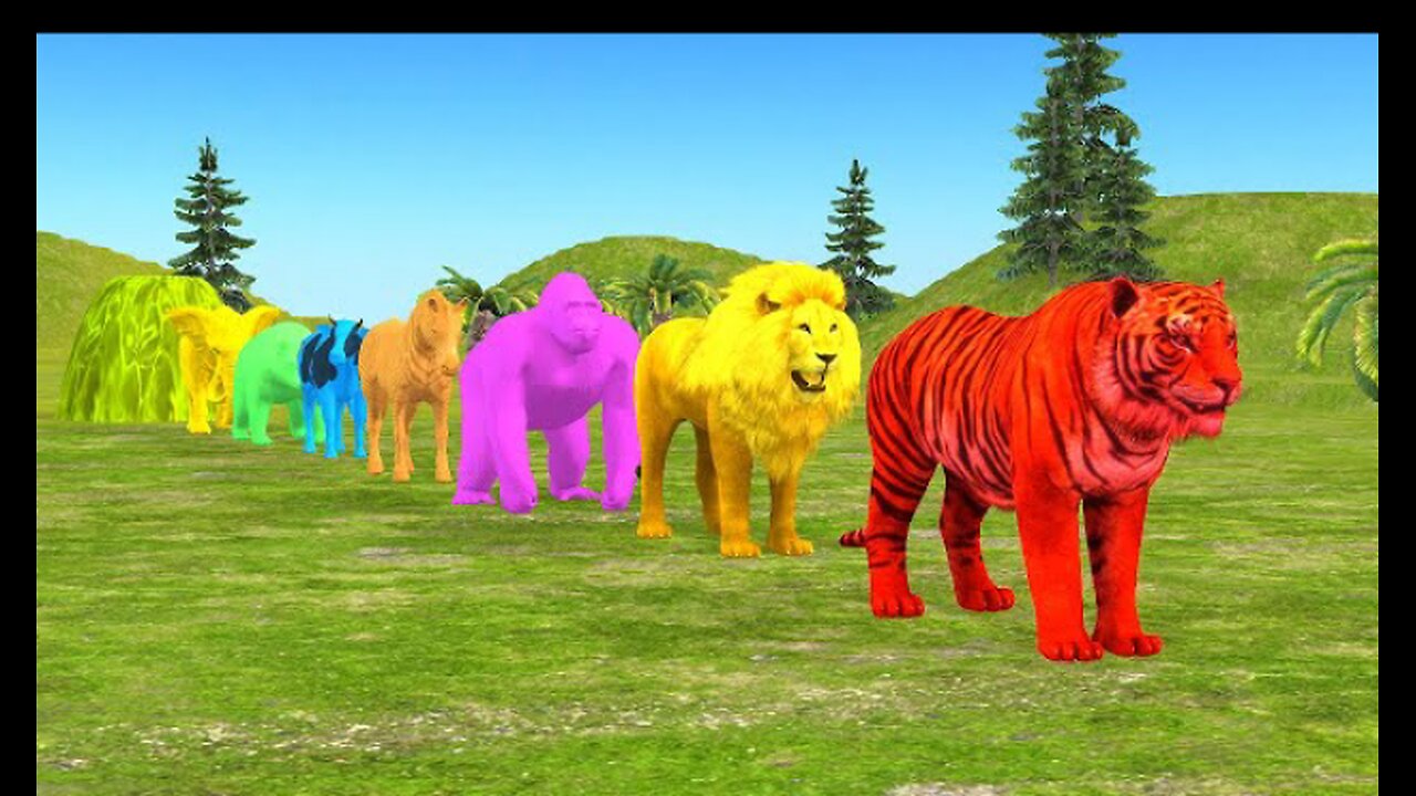 Paint Animals Gorilla Cow Tiger Lion Elephant Fountain Crossing Animal Game