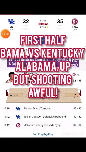 FIRST HALF BAMA VS KENTUCKY AWFUL SHOOTING !