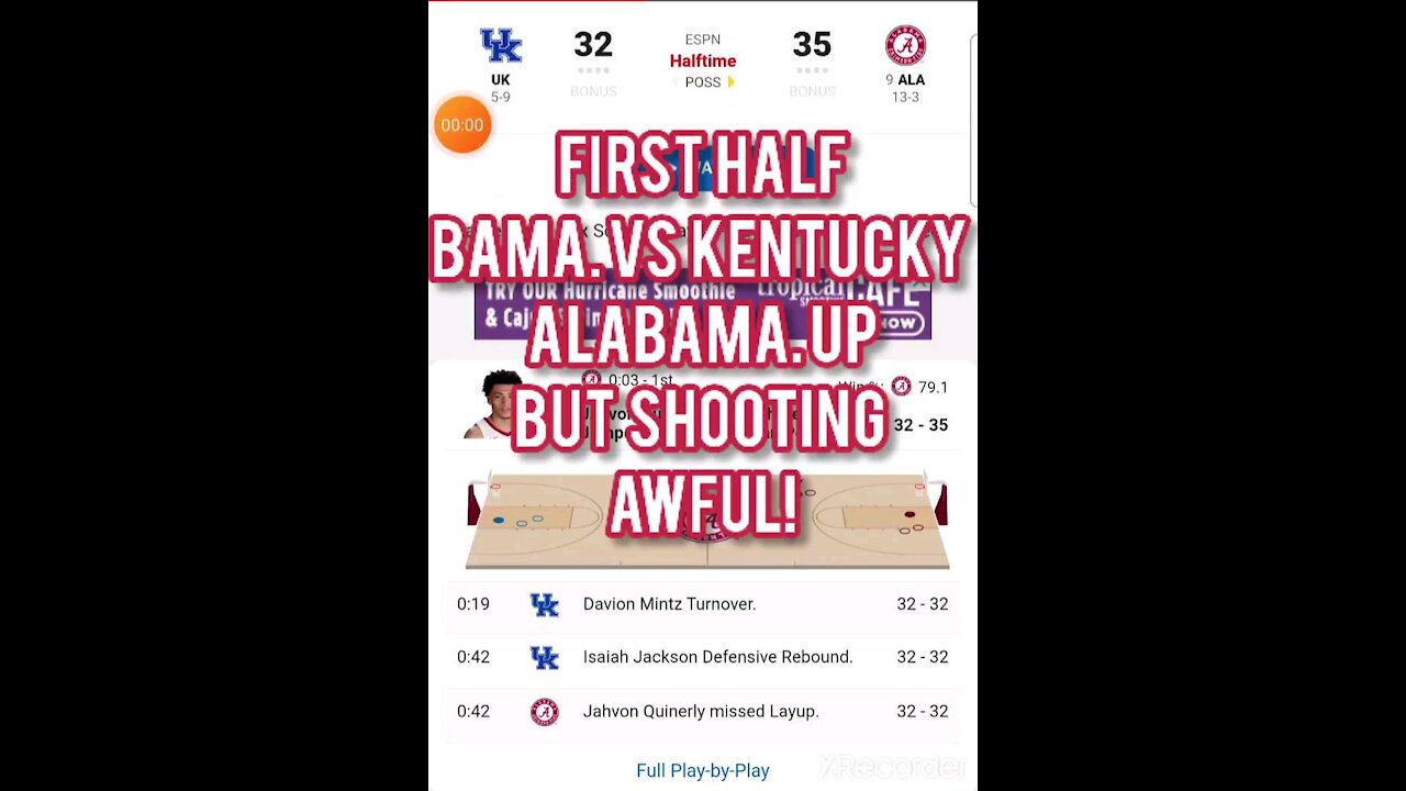 FIRST HALF BAMA VS KENTUCKY AWFUL SHOOTING !