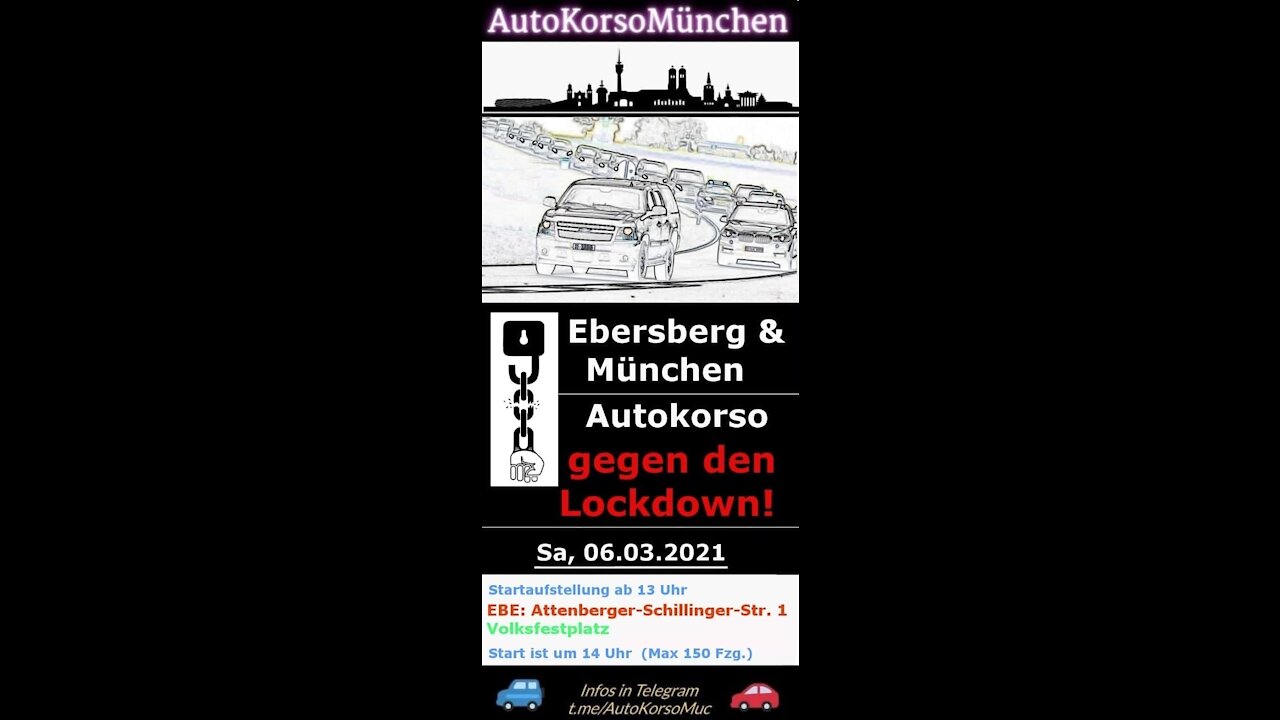 Autokorso 6.03.21 Ebersberg nach München die Ortsdurchfahrt Feldkirchen. Ganzer Zug