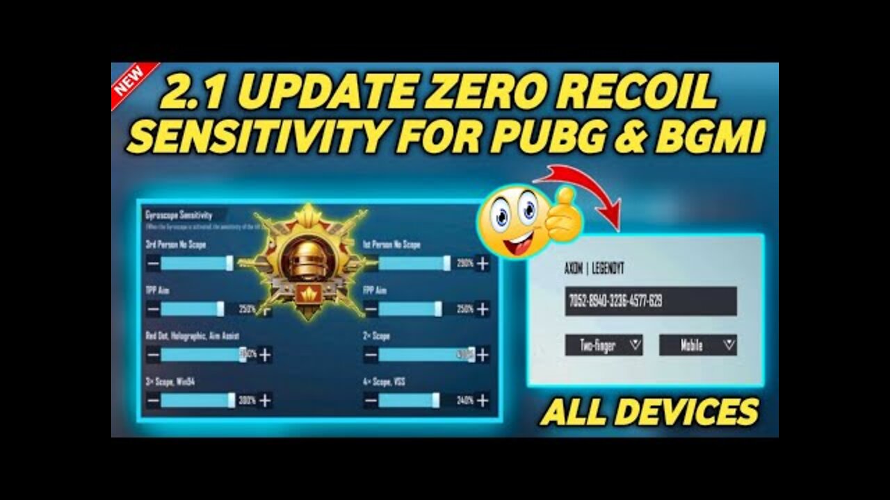 New Update 2.1 Zero Recoil Sensitivity code + Control Setting Pubg Mobile/Bgmi Sensitivity Setting