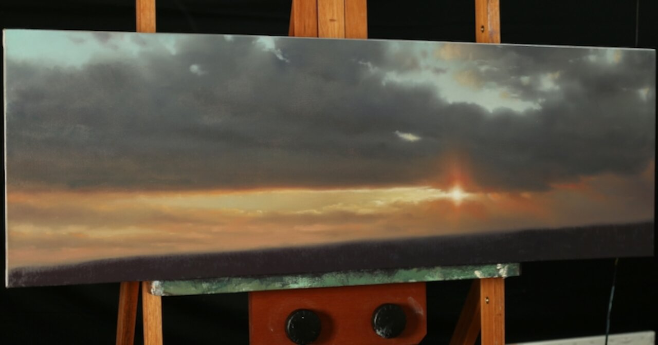 Winter cloud sunset oil painting time-lapse by Tim Gagnon