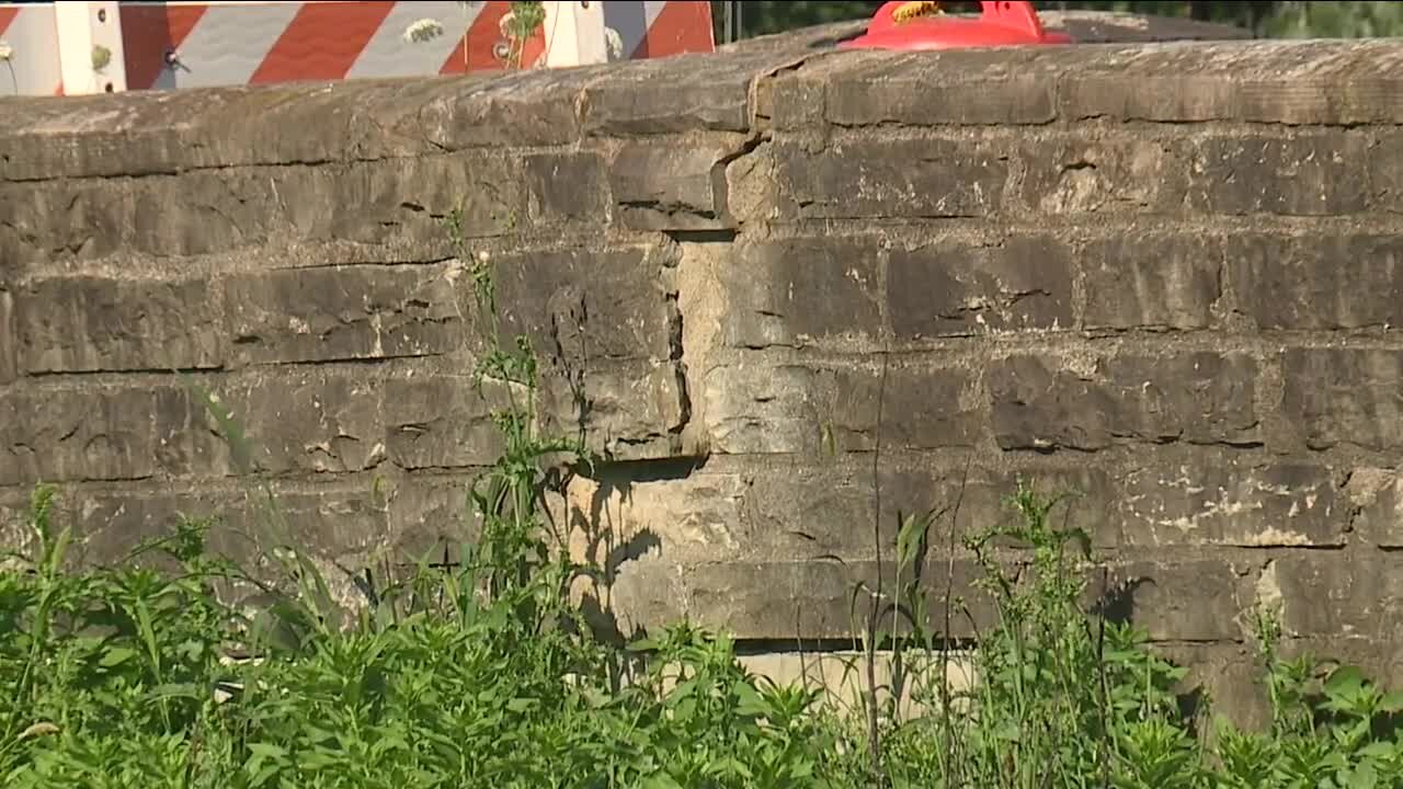 The walkway over Horseshoe Lake is crumbling, closed to public