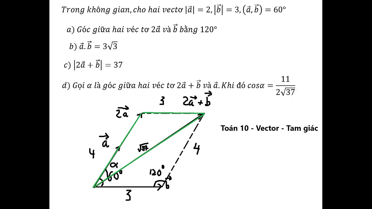 Toán 10: Trong không gian,cho hai vectơ |a|=2,|b|=3,(a,b)=60° - Nhận định đúng sai