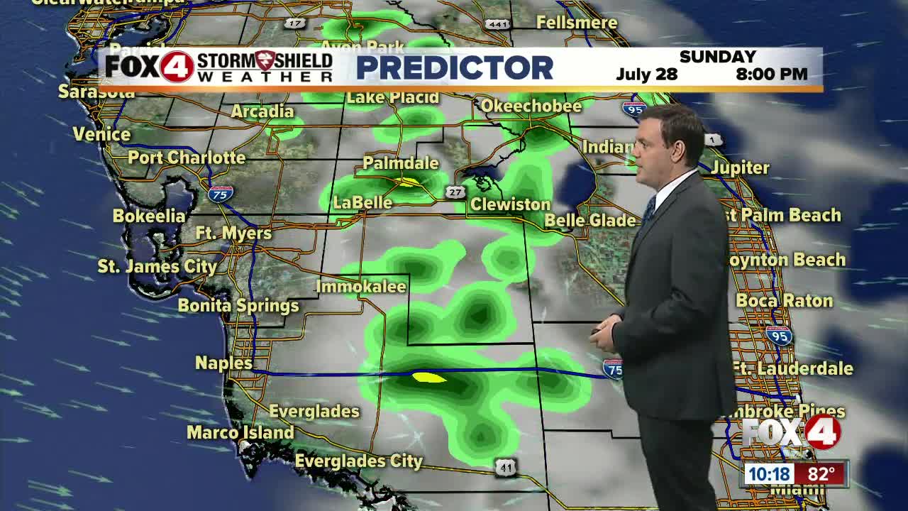 Forecast: Sunday will be much like Saturday with inland storms.