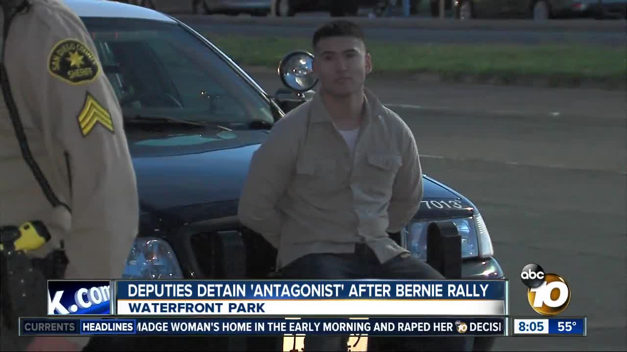 Deputies detain 'antagonist' after Bernie rally