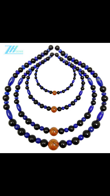 Lapis lazuli black onyx and Pietersite smooth beads pendant gemstone jewelry necklace fashionable 03