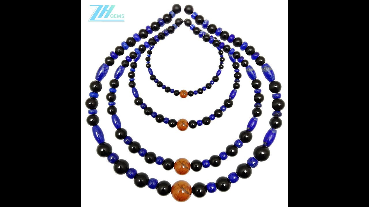 Lapis lazuli black onyx and Pietersite smooth beads pendant gemstone jewelry necklace fashionable 03