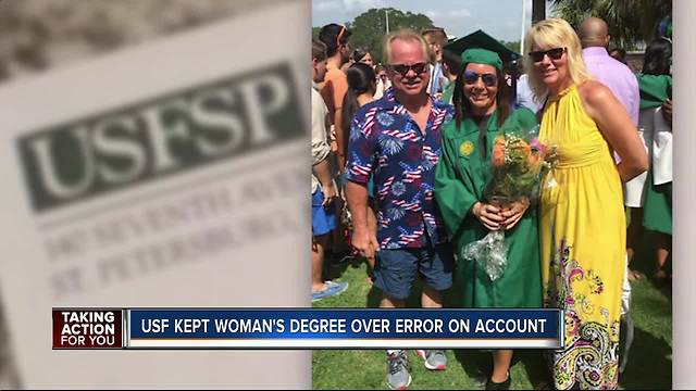 USF kept woman's degree over account error