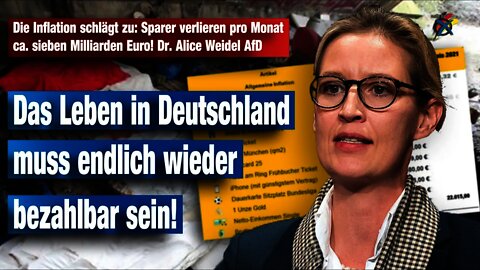 Inflation schlägt zu: Sparer verlieren pro Monat ca. sieben Milliarden Euro! Dr. Alice Weidel AfD