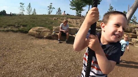 Leo on the zipline at Summit Park - August '22