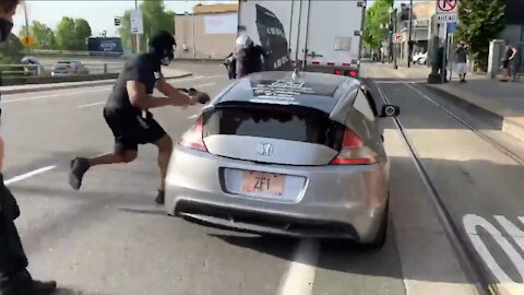 Antifa Regrets Blocking A Moving Car