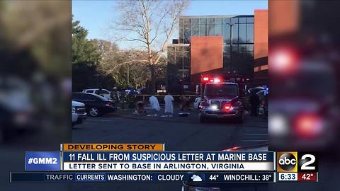 11 get sick from suspicious letter at Arlington Marine base