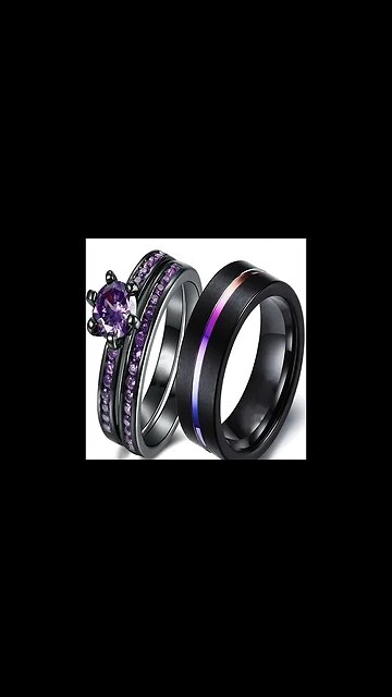 LUXURY DARK PURPLE ZIRCONIA STAINLESS STEEL COUPLE RINGS