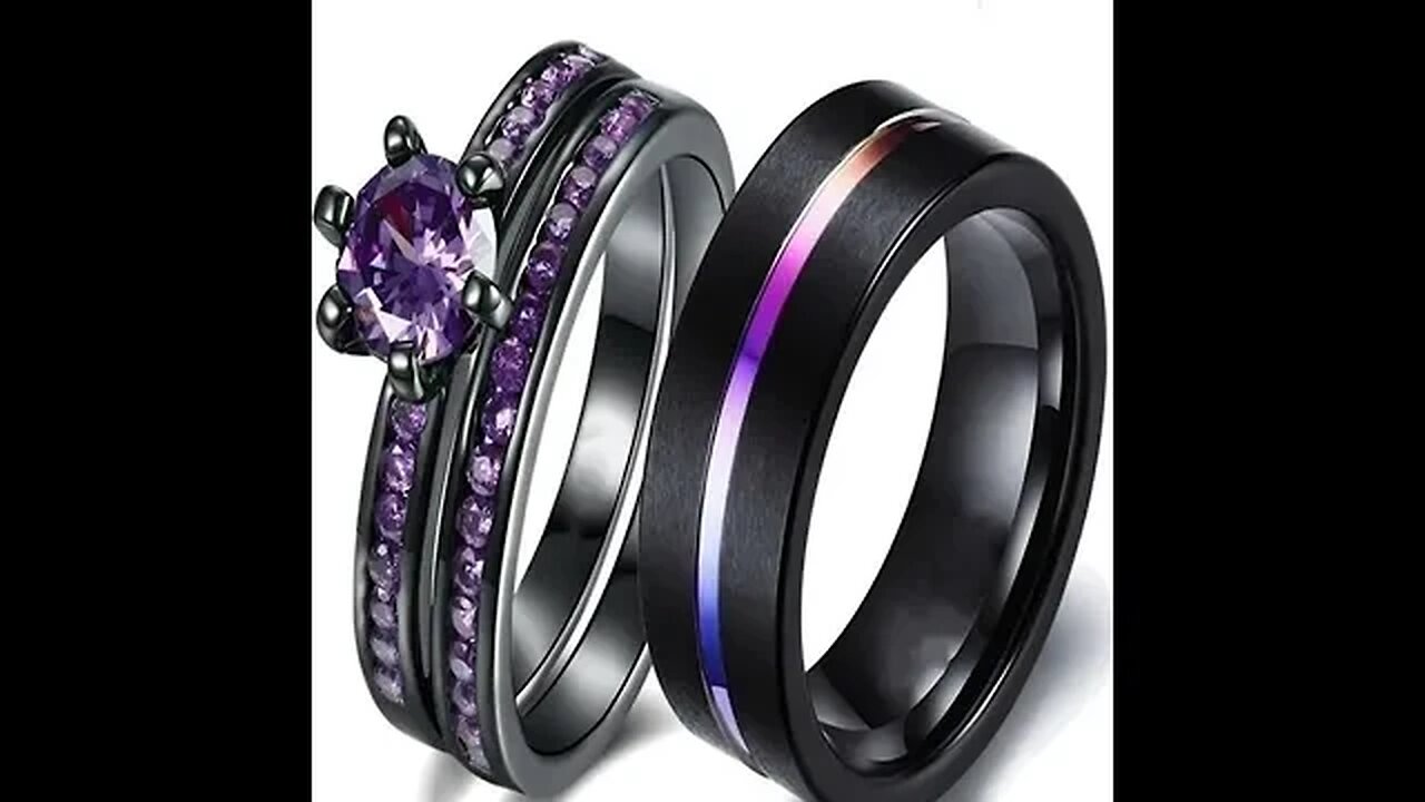 LUXURY DARK PURPLE ZIRCONIA STAINLESS STEEL COUPLE RINGS