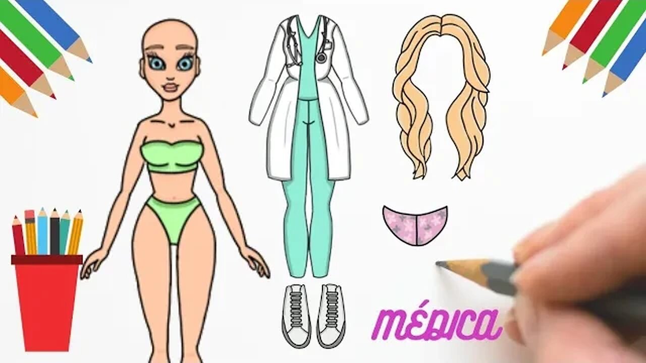 COMO DESENHAR BONECA DE PAPEL VERSÃO MÉDICA #bonecadepapel #paperdolls #medical