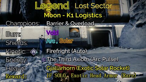 Destiny 2 Legend Lost Sector: Moon - K1 Logistics 7-8-22