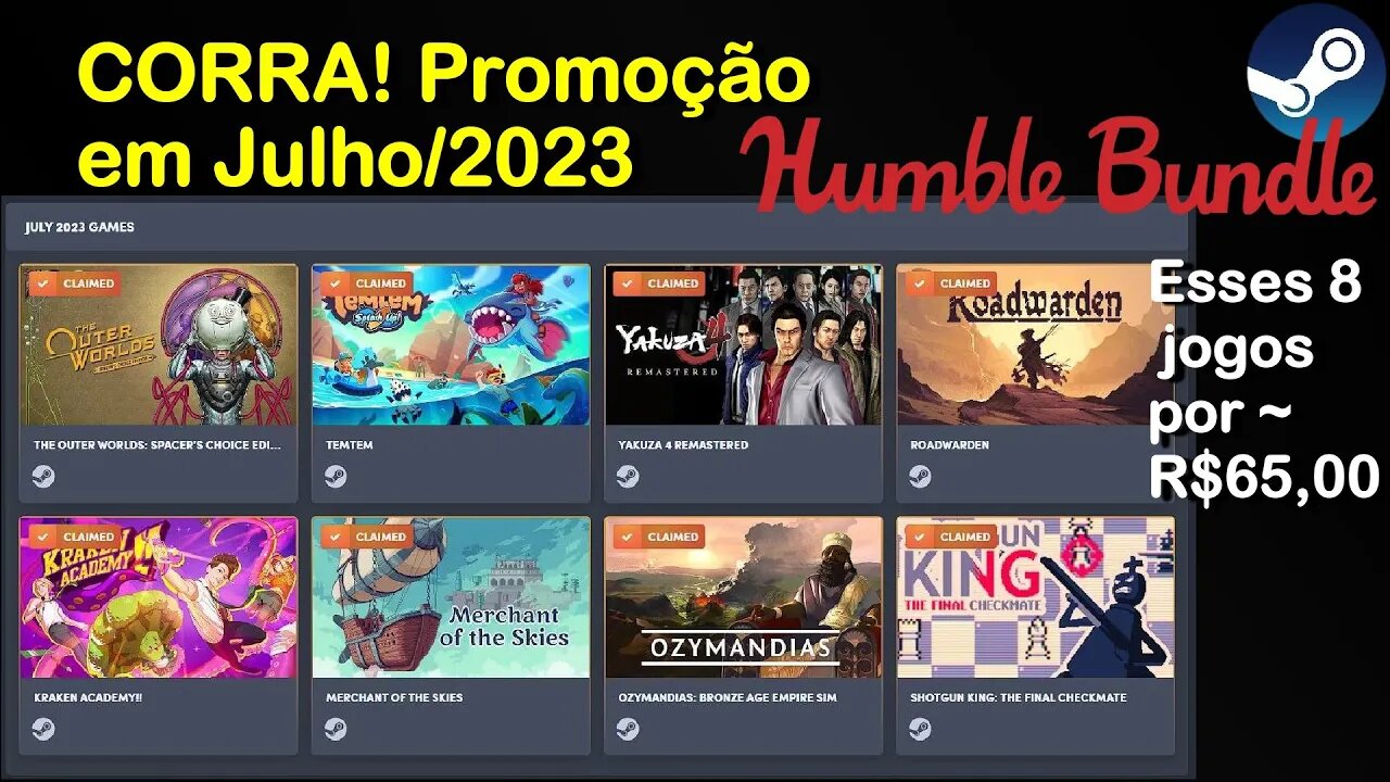 CORRAM! Promoção na Steam via Humble Bundle em Julho/2023