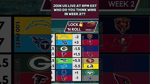 We’re picking EVERY WINNER in Week 2 LIVE! 8pm EST #shorts #sports #nfl