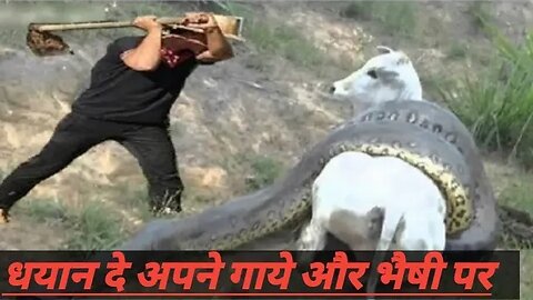 Humans protect Pregnant Cow From Anaconda attack please save cow everyday in jungle