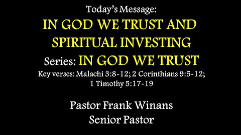 Sunday Service 11/17/2024 - Frank Winans - Jesus and Spiritual Investing