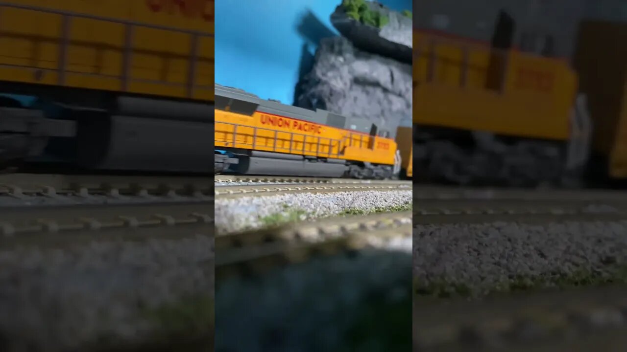 UP international train struggling up a hill