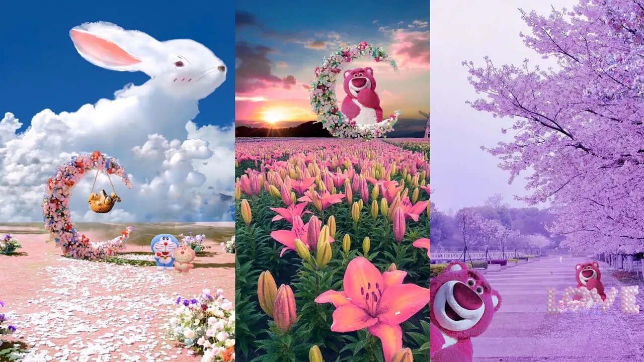 Cartoon and very beautiful flowers and nature landscapes remix animation garden 🌳sftworld 51