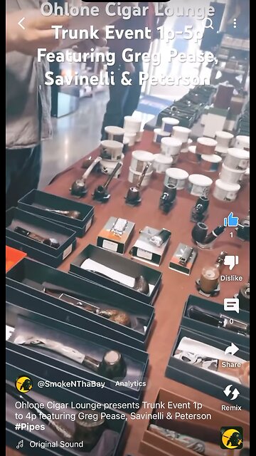 Ohlone Cigar Lounge’s Trunk Event 1p to 4p ft. Greg Pease, Savinelli & Peterson #Pipes #Tobacco