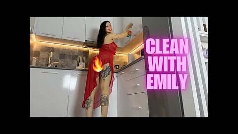 [4K] Transparent Cleaning with Emily in Red transparent dress Life