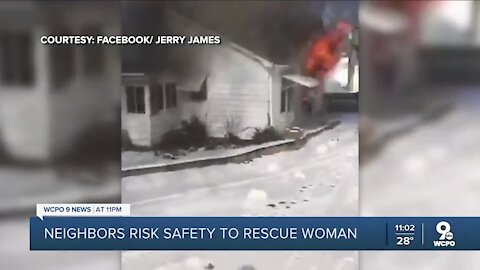 Neighbors risk safety to rescue woman trapped in fire