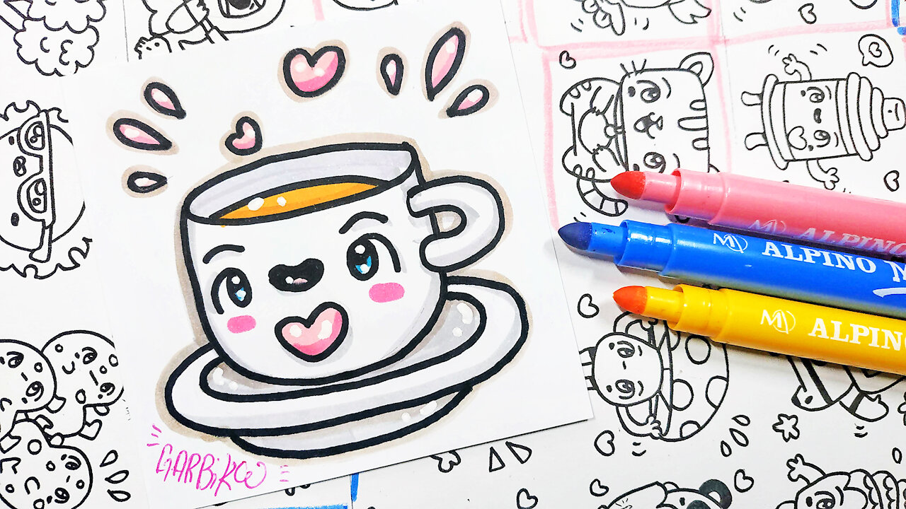 how to Draw Kawaii Coffee- handmade drawings by Garbi KW