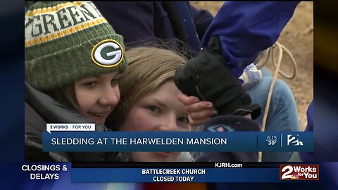 Snow Day sledding at the Harwelden Mansion