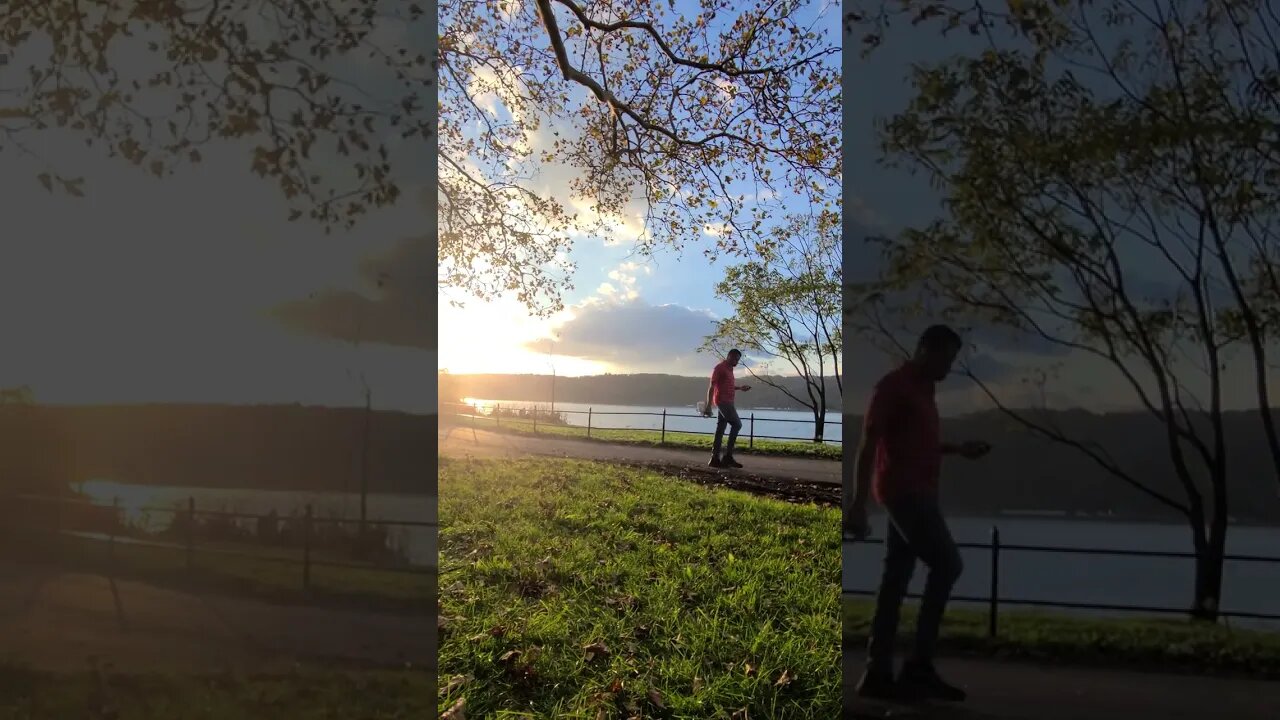 Sunset Over Tiny Beach Greenway in Manhattan with Tappan Zee in Background