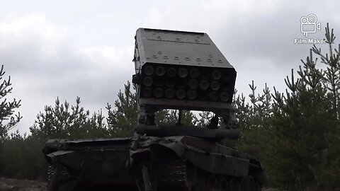 Firing mission of Russian TOS-1A Thermobaric MLRS Tank on Ukrainian garrison in West Artemovsk