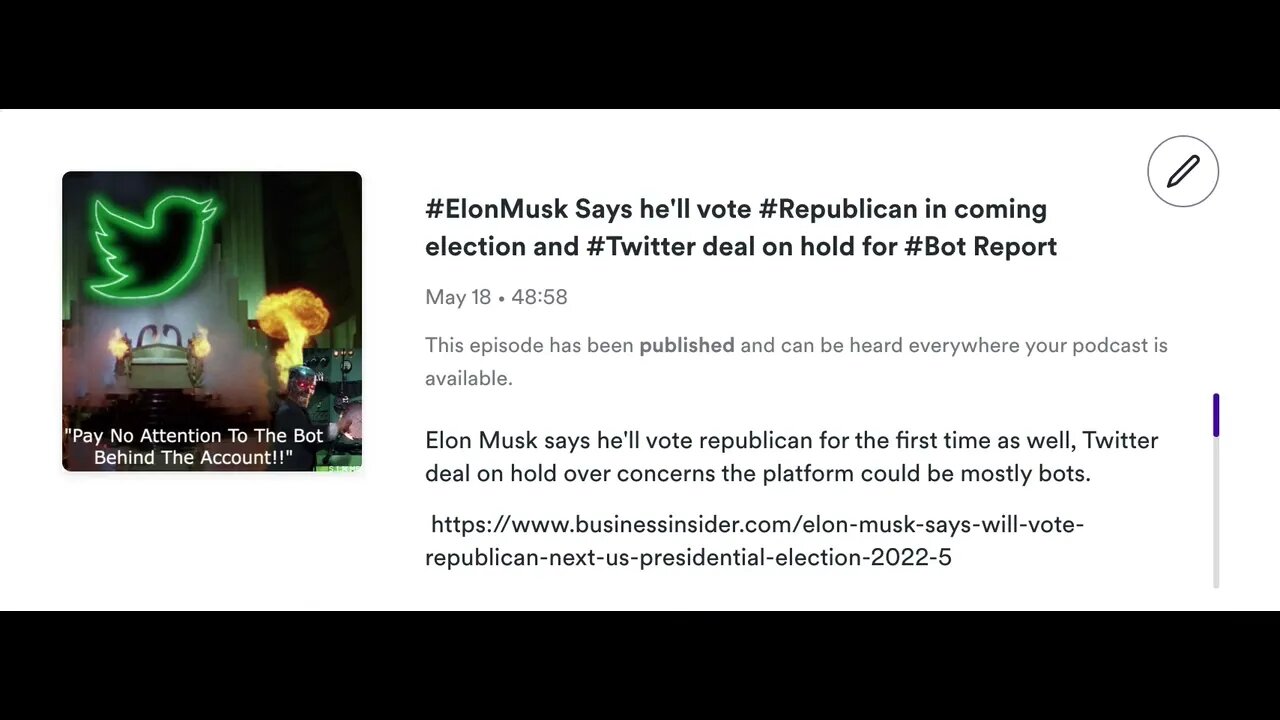 #ElonMusk Says he'll vote #Republican in coming election and #Twitter deal on hold for #Bot Report