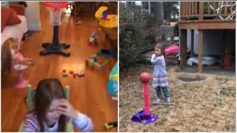 Menina persistente faz truques de basquete incríveis