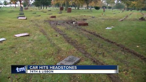 Car crashes into cemetery on Milwaukee's northwest side Sunday night