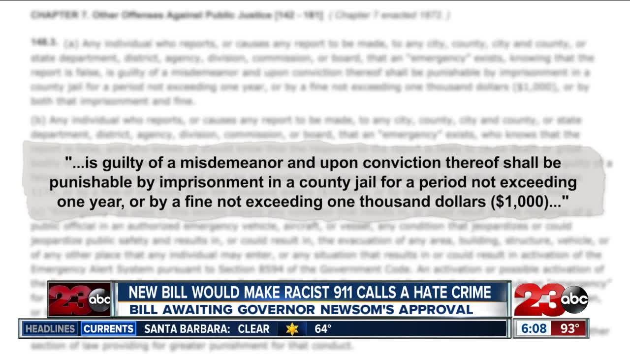 New bill would classify racist 911 calls as a hate crime