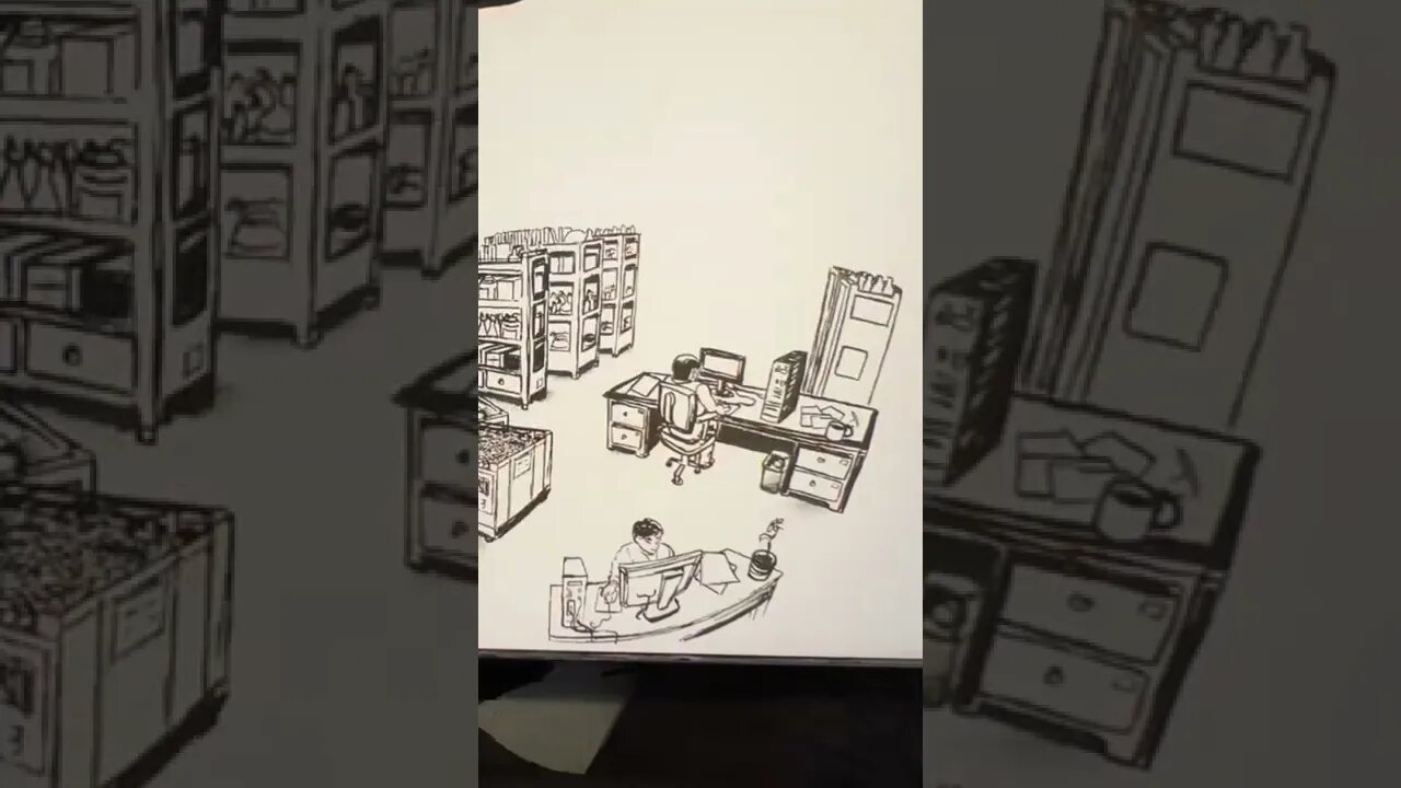 Drawing a lab with scientists for todays sketch #shorts #drawing #ink #sketchbook