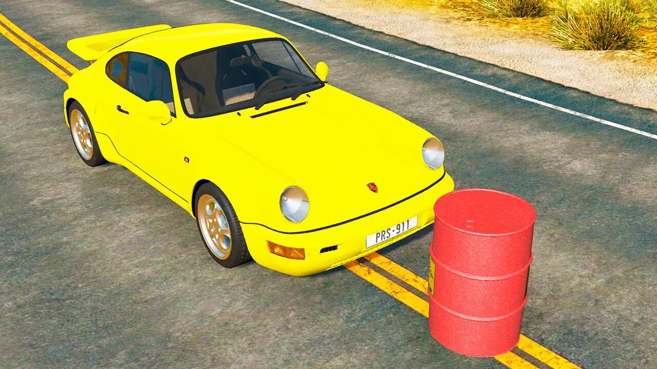 Porsche 911 vs Explosive Barrel – BeamNG.Drive