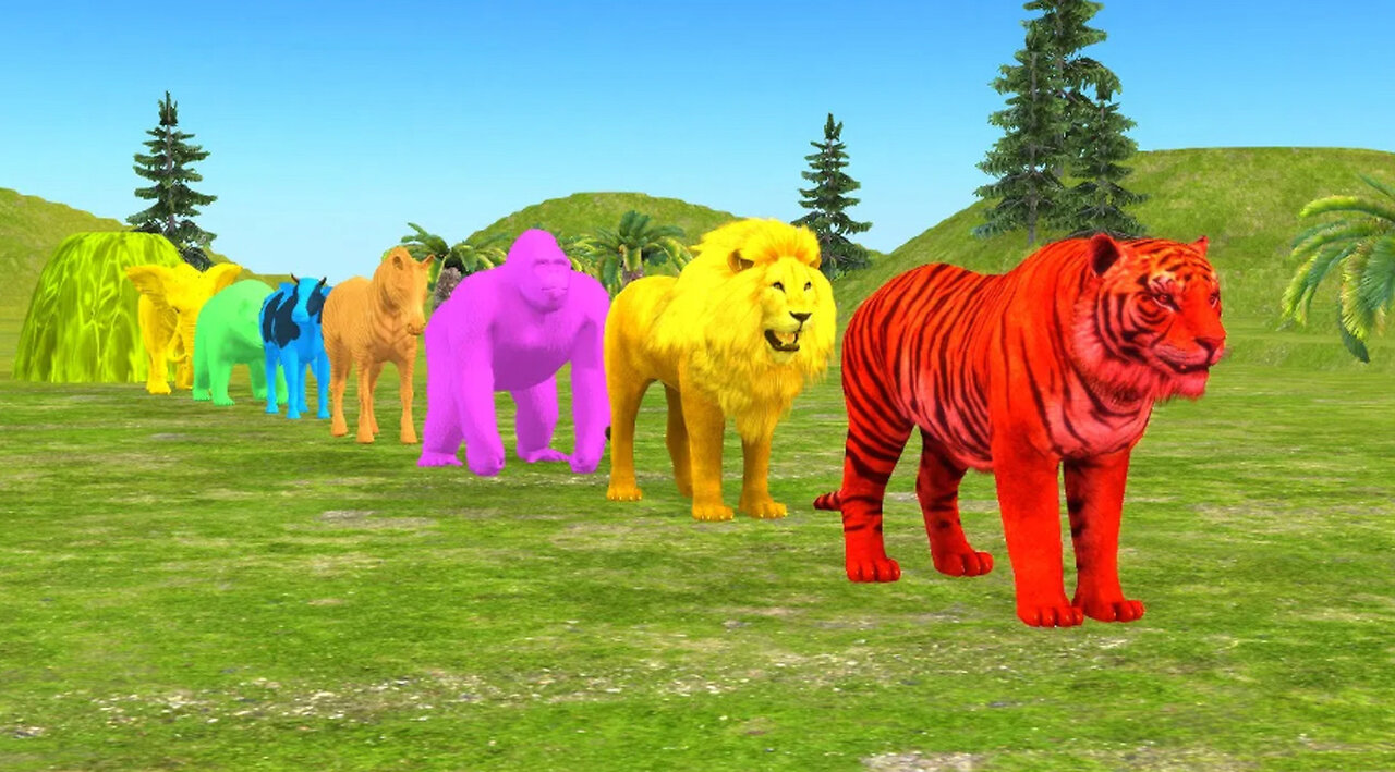 Paint Animals Gorilla Cow Tiger Lion Elephant Fountain Crossing Animal Game!!!