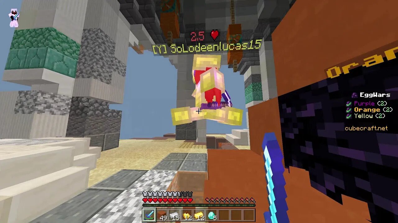 Minecraft Yellow noob team using iron pickaxe to destroy our egg