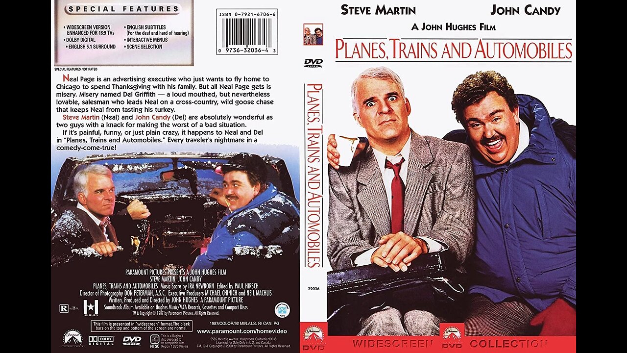 Planes, Trains & Automobiles, Comedy 1987. Steve Martin, John Candy, Laila Robins, Kevin Bacon, Michael McKean, Dylan Baker, Carol Bruce