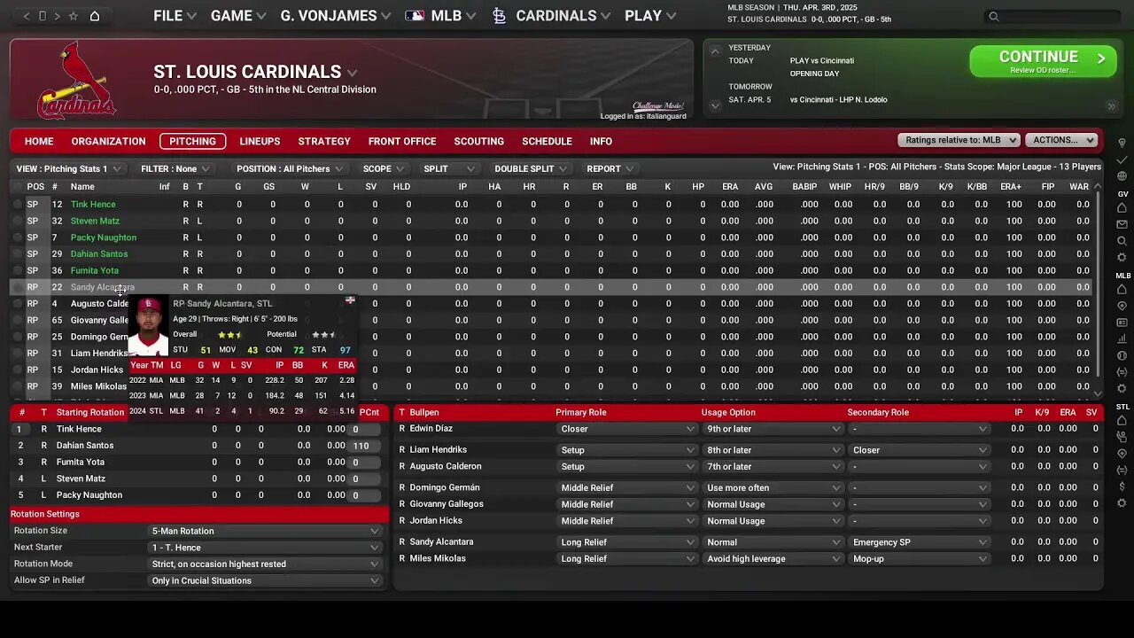 St. Louis Cardinals Manager Mode - Out of the Park Baseball 2024