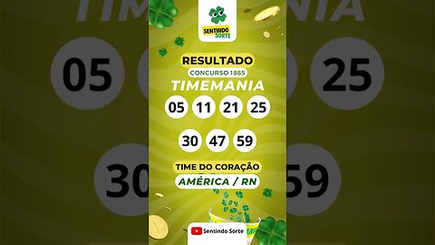 🍀 Resultado TIMEMANIA 1885 | Sentindo Sorte #shorts