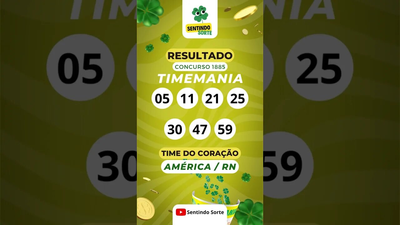 🍀 Resultado TIMEMANIA 1885 | Sentindo Sorte #shorts