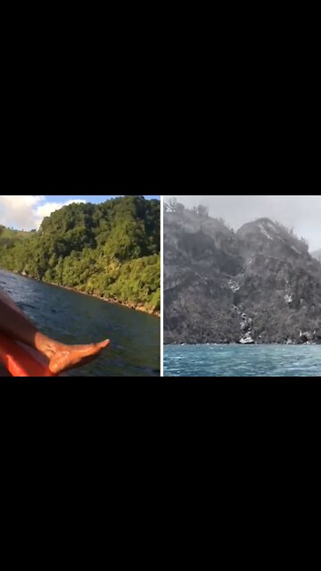 Devastating before & after effects of volcanic eruption in the Caribbean