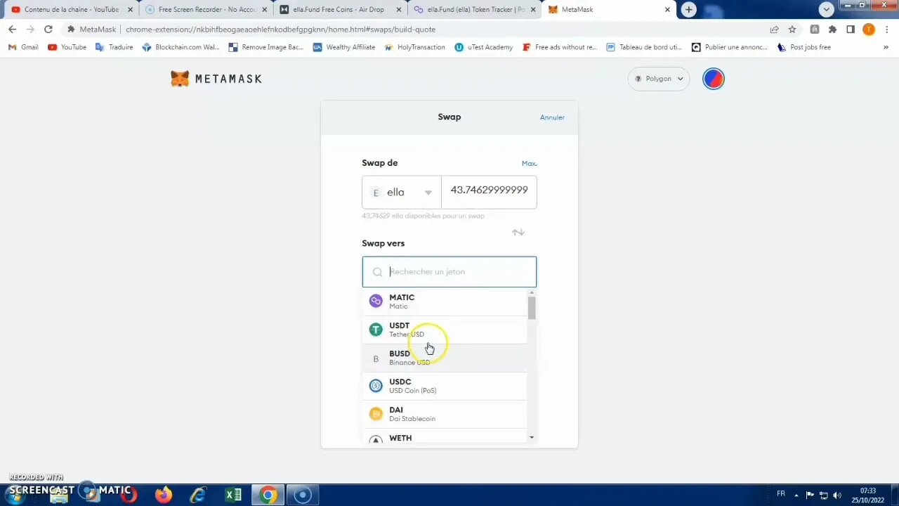 Crypto monnaie ella swap usdt polygon matic metamask frais gaz